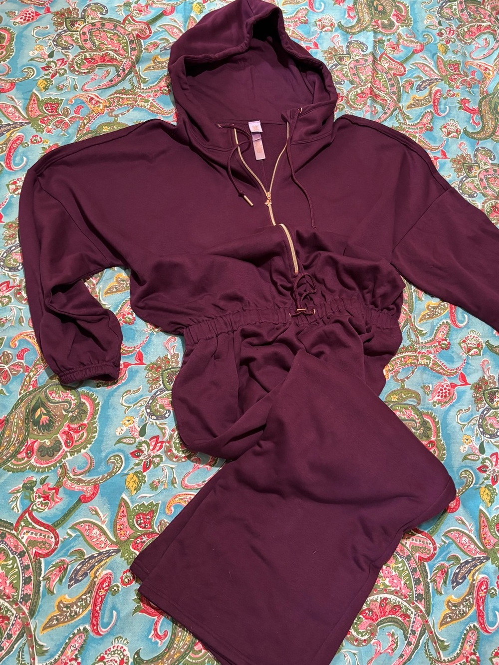 SAVAGE X FENTY wide leg ONESIE jumpsuit 12/14 EGGPLANT purple color HOODIE zip